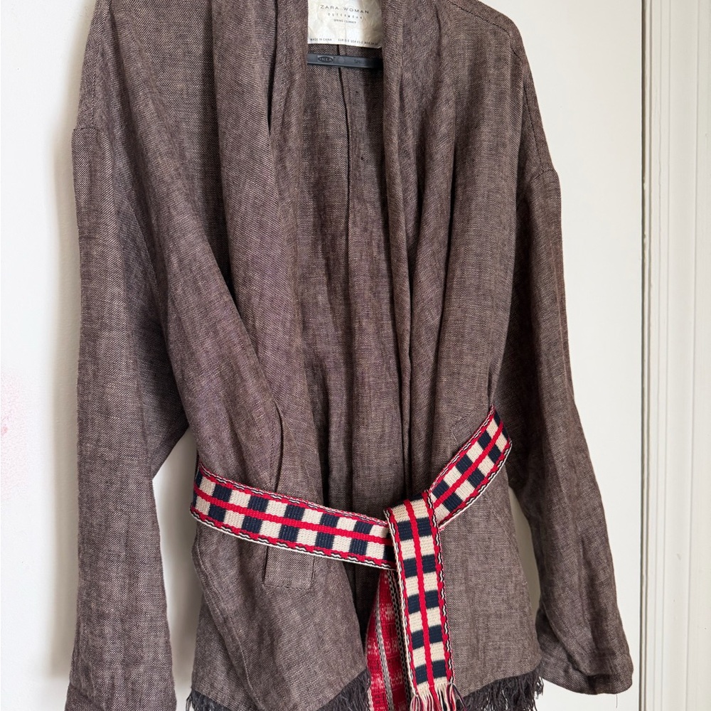 Zara Brown 100% linen kimono